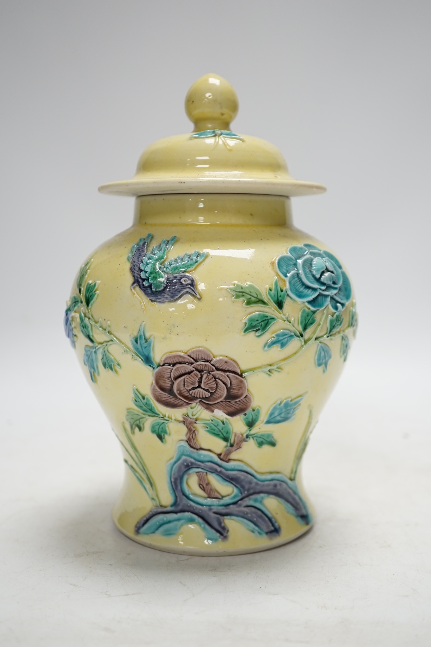 A Chinese yellow glazed vase and cover, early 20th century, 21cm. Condition - good